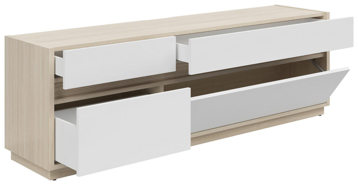 TV-ELEMENT Weiss, Eichefarben  173,5/58,2/42 cm  - Weiss/Eichefarben, Konventionell, Holzwerkstoff/Kunststoff (173,5/58,2/42cm) - Hom`in