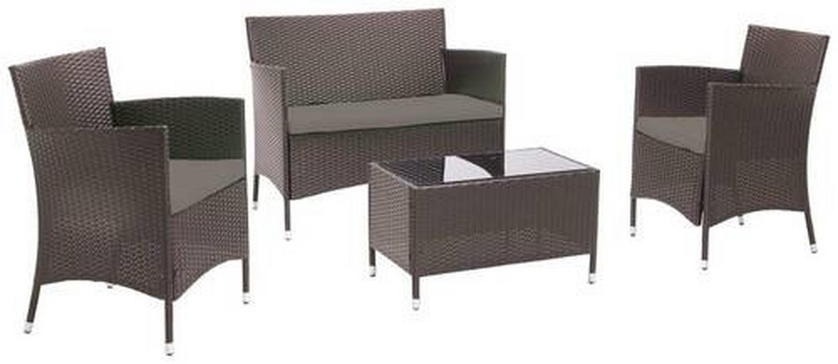 LOUNGEGARNITUR 4-teilig   Stahl  - Dunkelbraun/Creme, MODERN, Glas/Kunststoff - Ondega