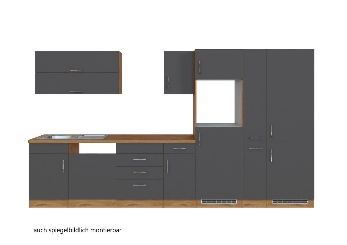 KÜCHENLEERBLOCK 360 cm   in Anthrazit  - Eichefarben/Anthrazit, MODERN, Holzwerkstoff (360cm) - Held