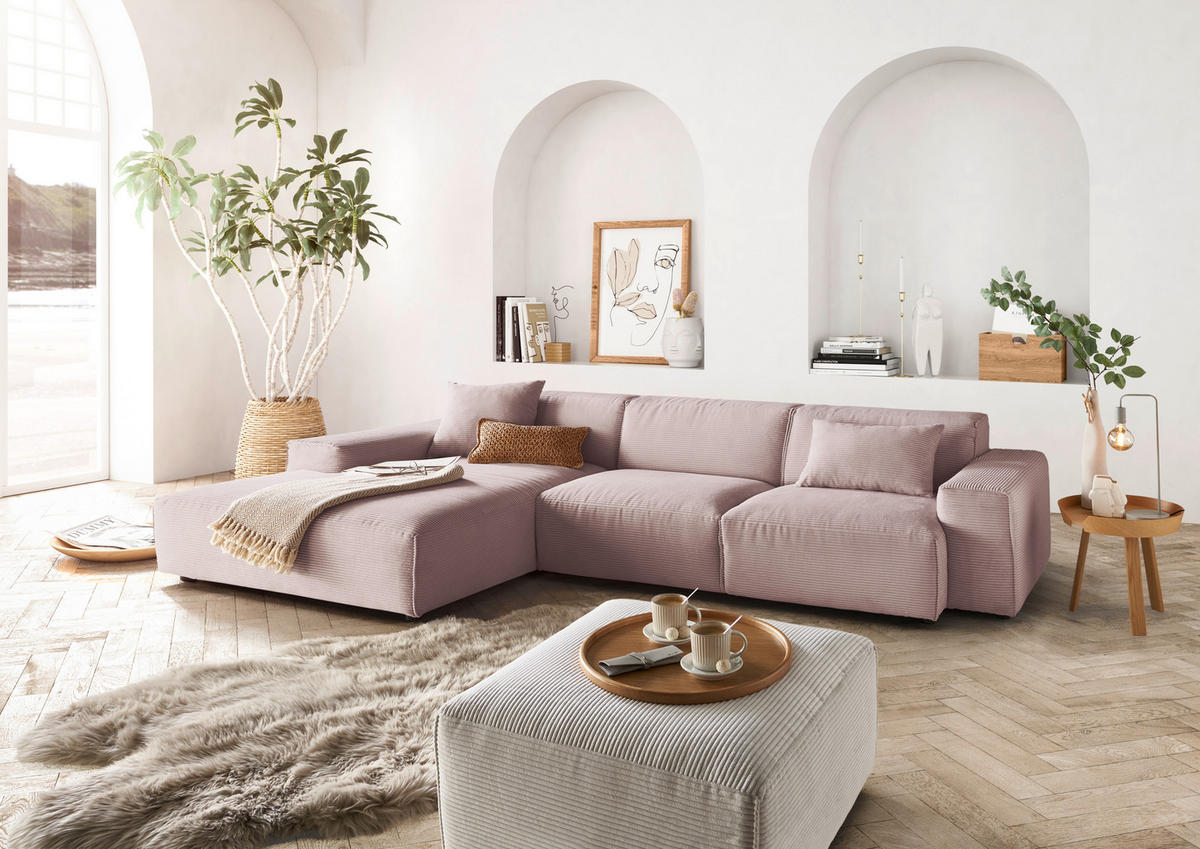 ECKSOFA in Cord Rosa  - Schwarz/Rosa, Design, Kunststoff/Textil (189/300cm) - Pure Home Lifestyle