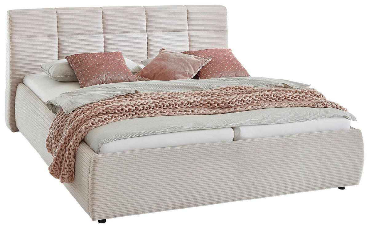 POLSTERBETT 180/200 cm, inkl.  in Beige  - Beige/Schwarz, Design, Holz/Textil (180/200cm) - Xora