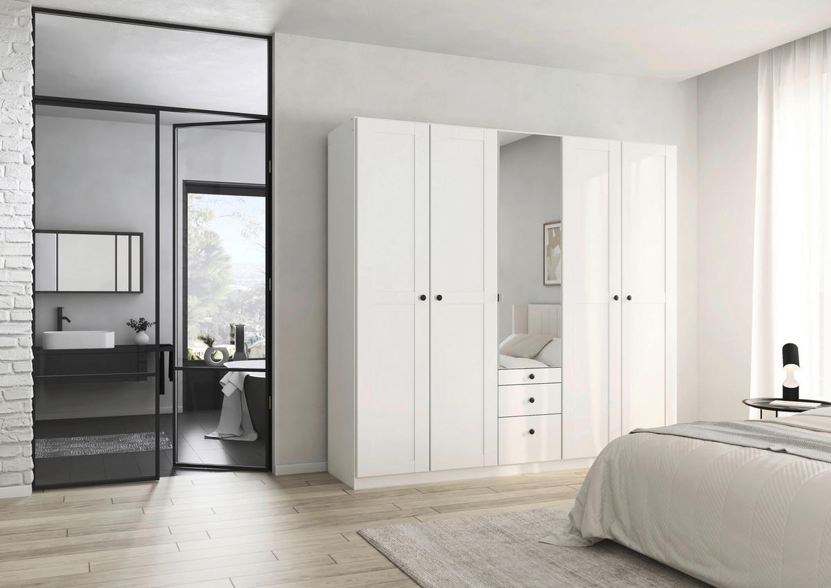 DREHTÜRENSCHRANK 226/210/54 cm,  in Weiß, 5-türig  - Schwarz/Weiß, KONVENTIONELL, Glas/Holzwerkstoff (226/210/54cm) - home24