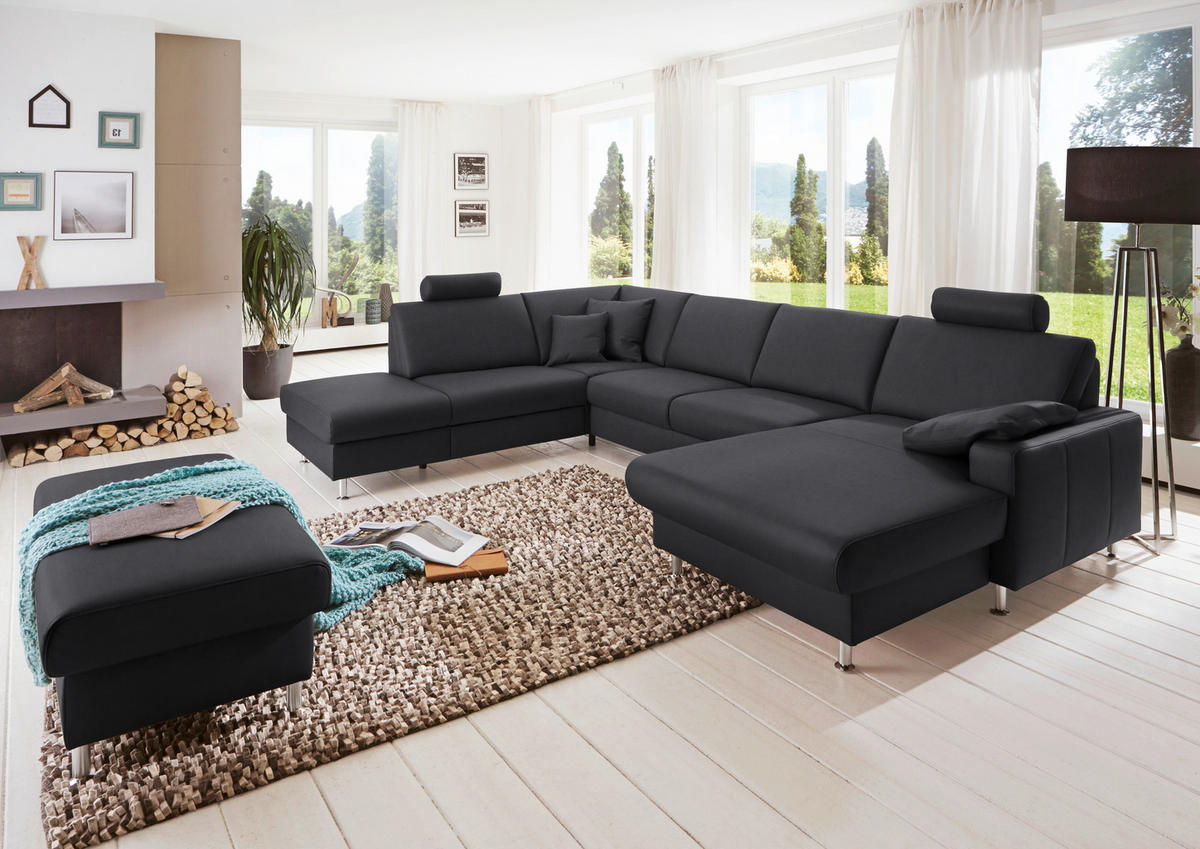 WOHNLANDSCHAFT in Echtleder Anthrazit  - Anthrazit/Alufarben, Design, Leder/Metall (233/339/165cm) - Beldomo Premium