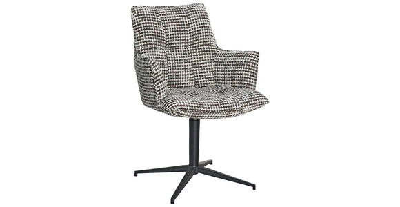 ARMLEHNSTUHL  Sitzfläche 360° drehbar, inklusive Armlehnen, automatische Rückholfunktion Chenille  Schwarz, Weiß, Graubraun  - Graubraun/Schwarz, MODERN, Textil/Metall (59,5/87,5/62,5cm) - Novel