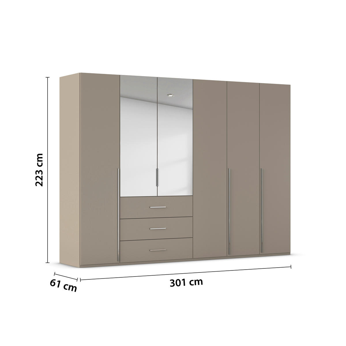 DREHTÜRENSCHRANK 301/223/60 cm,  in Fango, 6-türig  - Chromfarben/Fango, Design, Glas/Holzwerkstoff (301/223/60cm) - home24