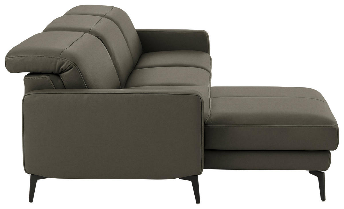 ECKSOFA  Echtleder Graubraun  - Graubraun/Schwarz, Design, Leder/Metall (179/323cm) - Dieter Knoll