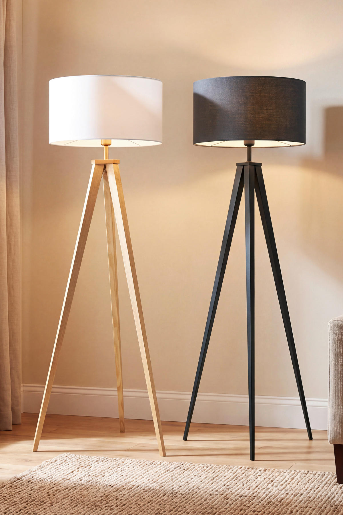 STOJACÍ LAMPA, 49/158 cm  - černá, Konvenční, kov/textil (49/158cm) - Ambiente