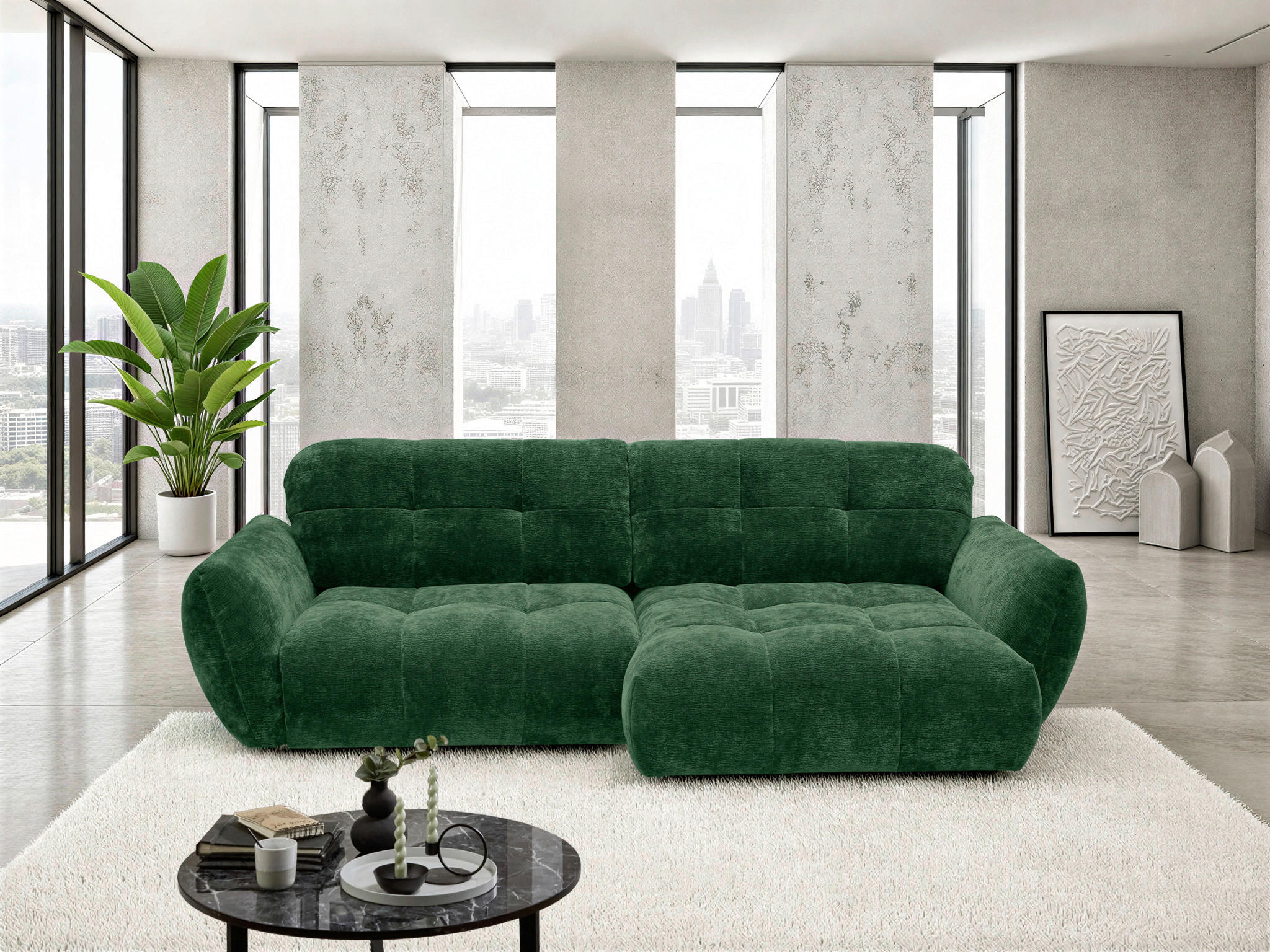 ECKSOFA NIVO Dunkelgrün Chenille Rücken echt  - Dunkelgrün/Schwarz, MODERN, Kunststoff/Textil (312/175cm) - Livetastic