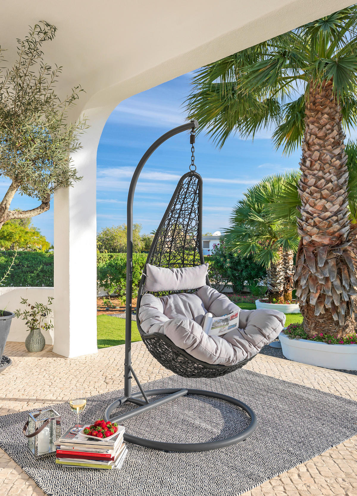 LJULJAŠKA JAJE-VISEĆA STOLICA - siva/crna, Dizajnerski, metal/tekstil (100/190/100cm) - Ambia Garden