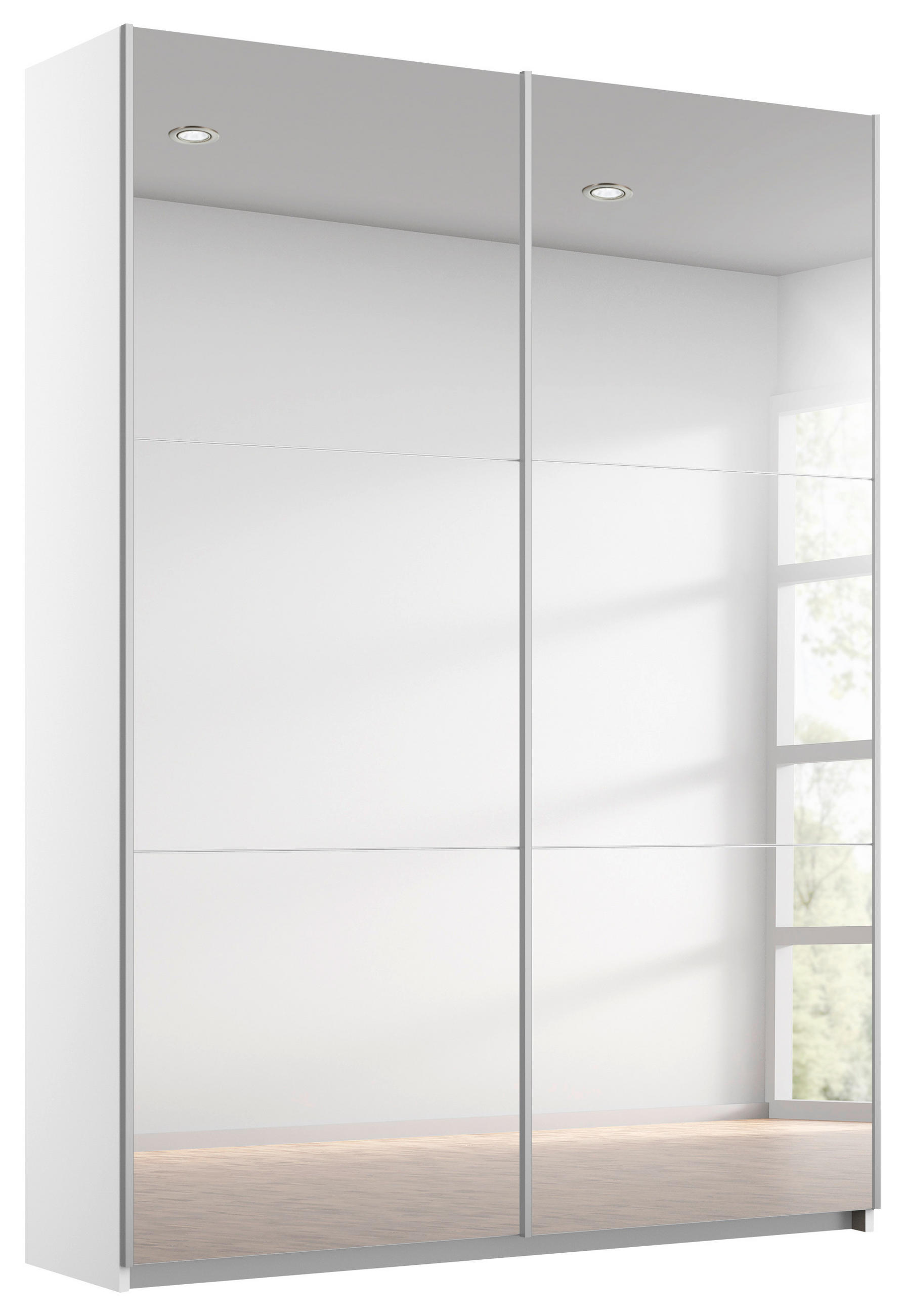 SCHWEBETÜRENSCHRANK 131/210/59 cm 2-türig Silberfarben, Weiß  - Silberfarben/Alufarben, MODERN, Glas/Holzwerkstoff (131/210/59cm) - Rauch Möbel