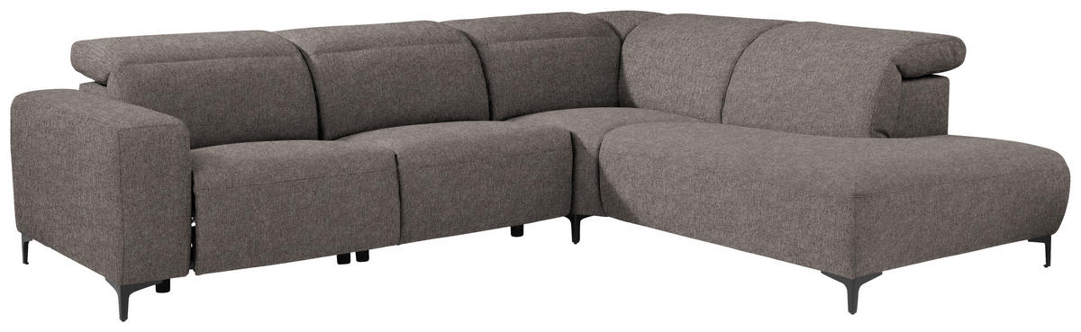 ECKSOFA Graubraun Flachgewebe  - Graubraun/Schwarz, Design, Textil/Metall (290/238cm) - Pure Home Lifestyle
