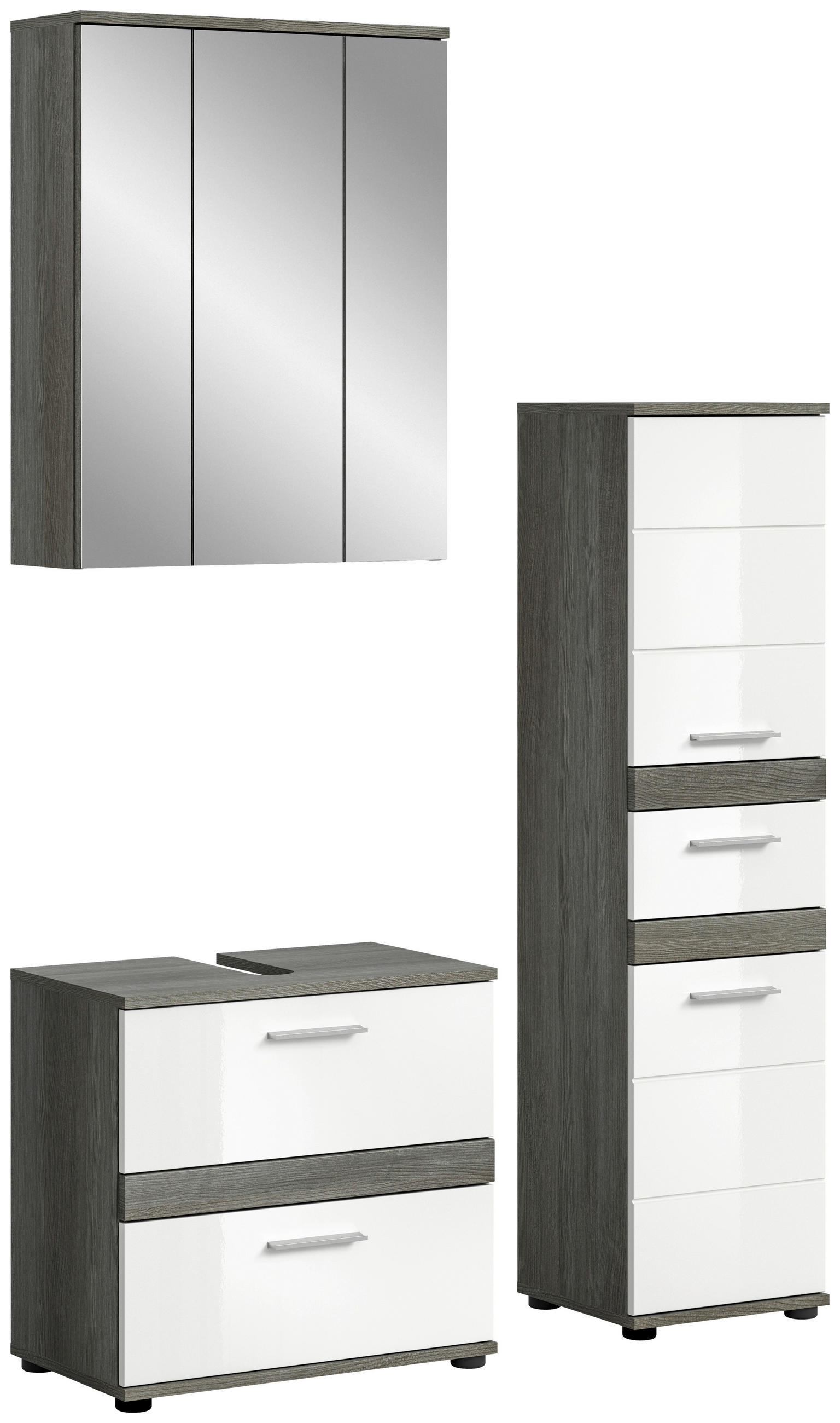 BADEZIMMER 3-teilig in 105 cm - Weiß Hochglanz/Silberfarben, MODERN, Glas/Holzwerkstoff (105cm) - MID.YOU