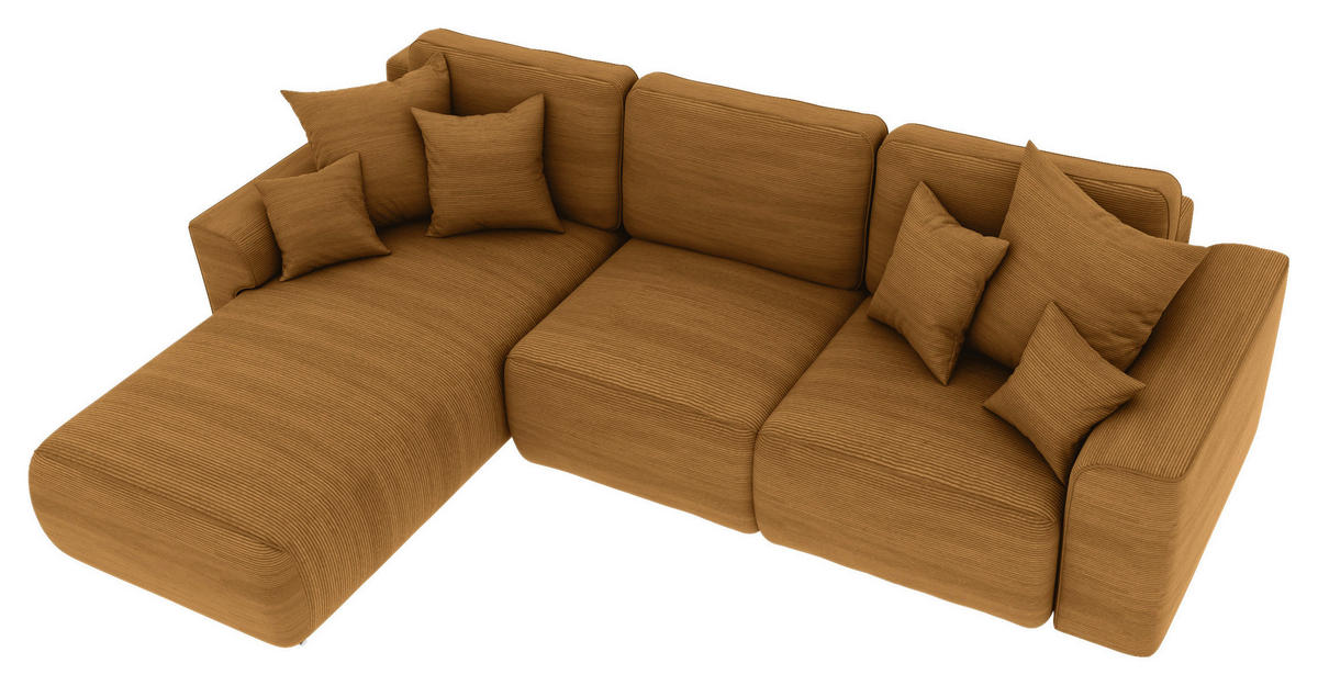 ECKSOFA in Cord Rostfarben  - Chromfarben/Rostfarben, Konventionell, Kunststoff/Textil (195/293cm) - MID.YOU