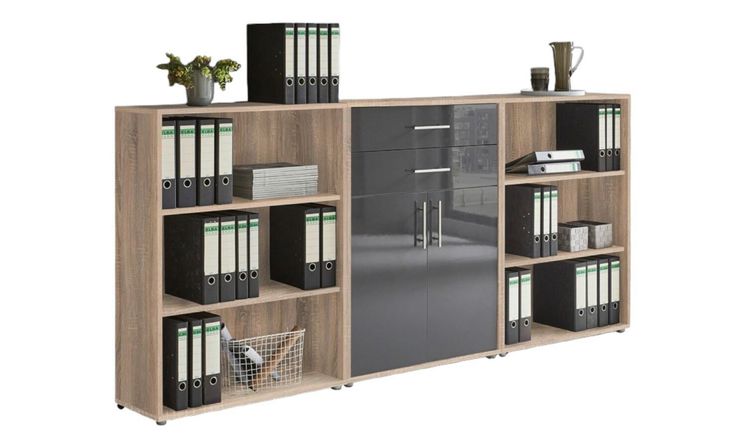 AKTENSCHRANK Sonoma Eiche, Anthrazit Hochglanz  - Anthrazit Hochglanz/Sonoma Eiche, MODERN, Holzwerkstoff (253,2/113,6/33cm) - MID.YOU