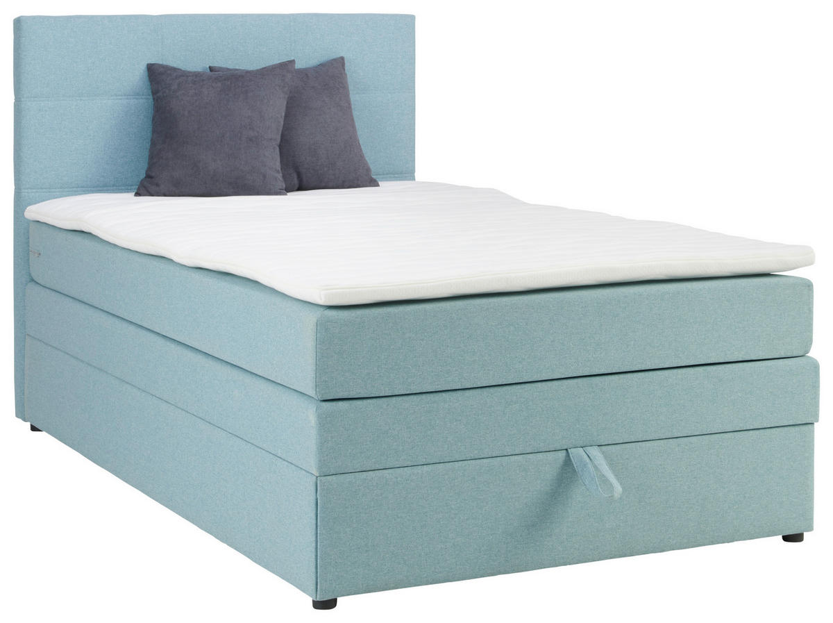 BOXSPRINGBETT 120/200 cm  in Hellblau  - Schwarz/Hellblau, KONVENTIONELL, Kunststoff/Textil (120/200cm) - Welnova