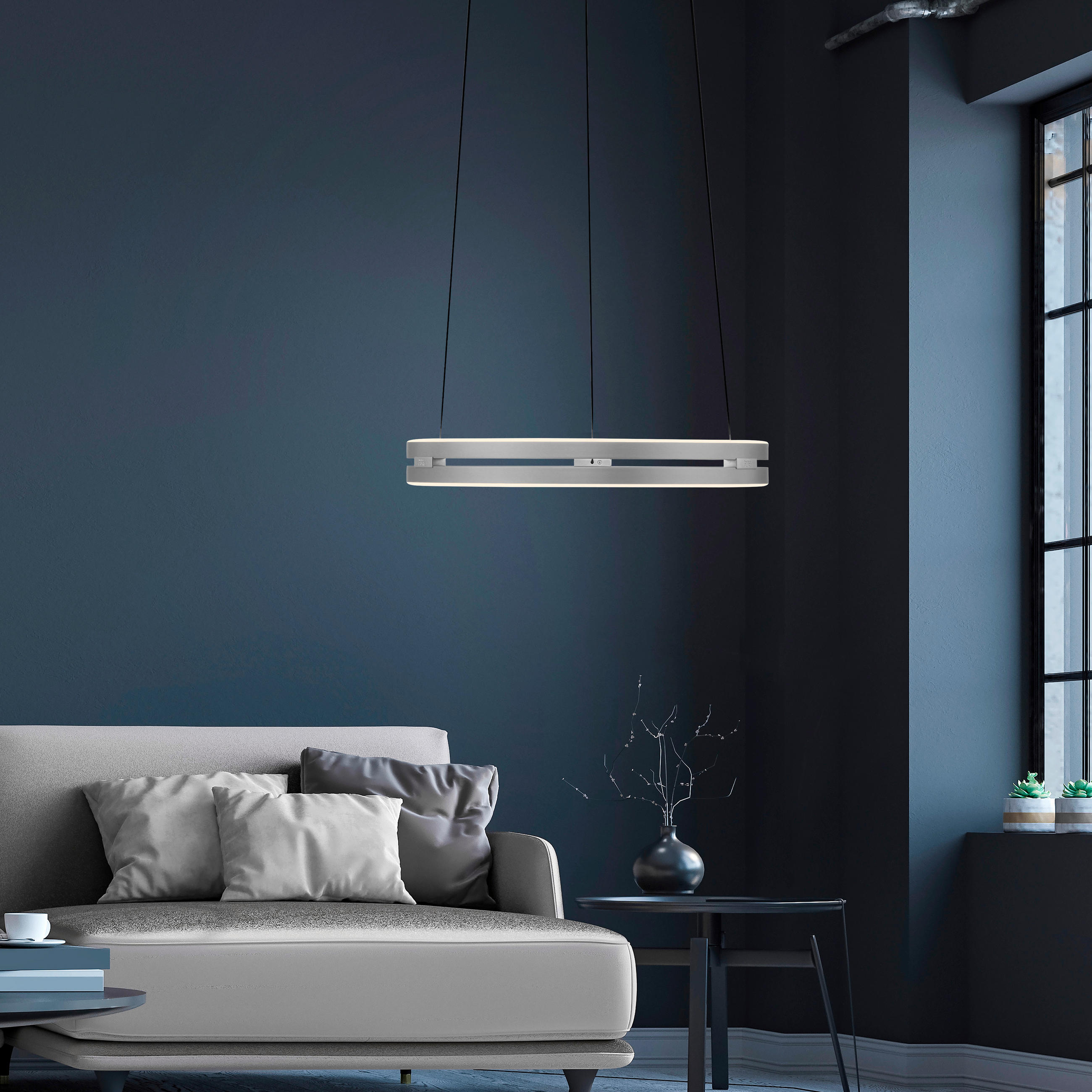 LED-PENDELLEUCHTE Pure E-Loop 50/50/350 cm   - Grau, Design, Metall (50/50/350cm) - Neuhaus PURE