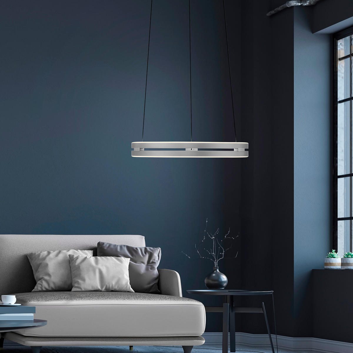 LED-PENDELLEUCHTE Pure E-Loop 50/50/350 cm   - Grau, Design, Metall (50/50/350cm) - Neuhaus PURE