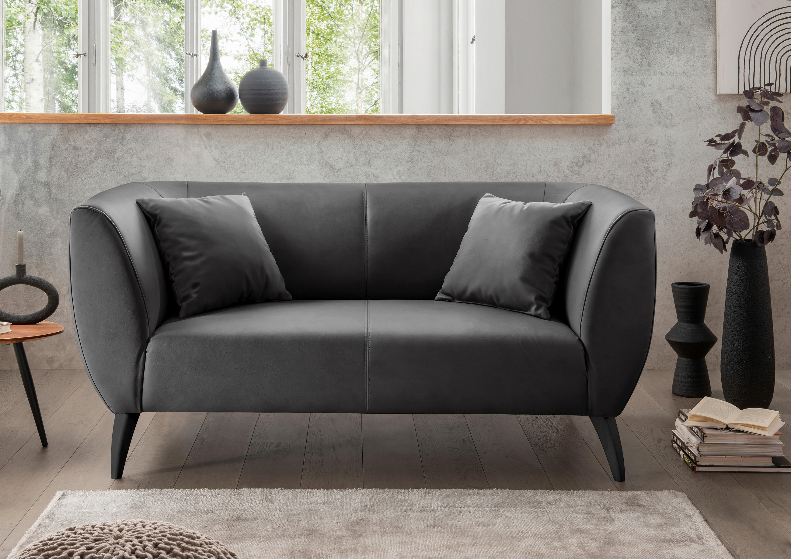 2-SITZER-SOFA in Lederlook Schwarz  - Schwarz, Modern, Holz/Textil (172/83/88cm) - Livetastic