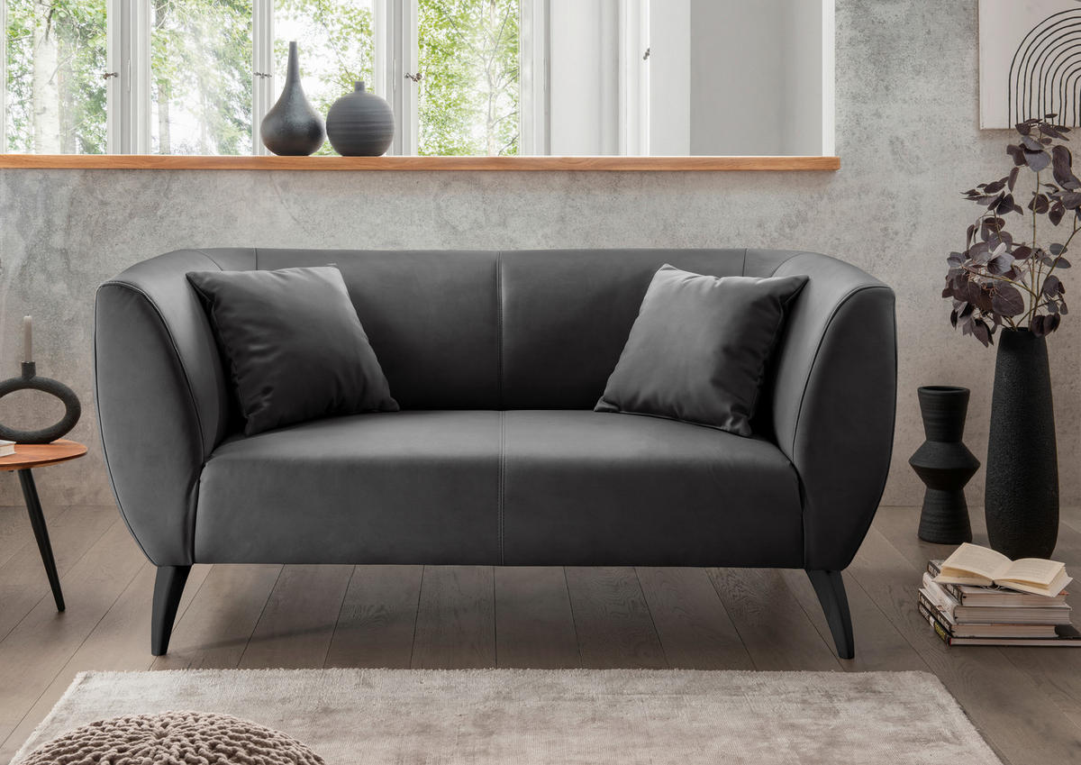 2-SITZER-SOFA in Lederlook Schwarz  - Schwarz, Modern, Holz/Textil (172/83/88cm) - Livetastic