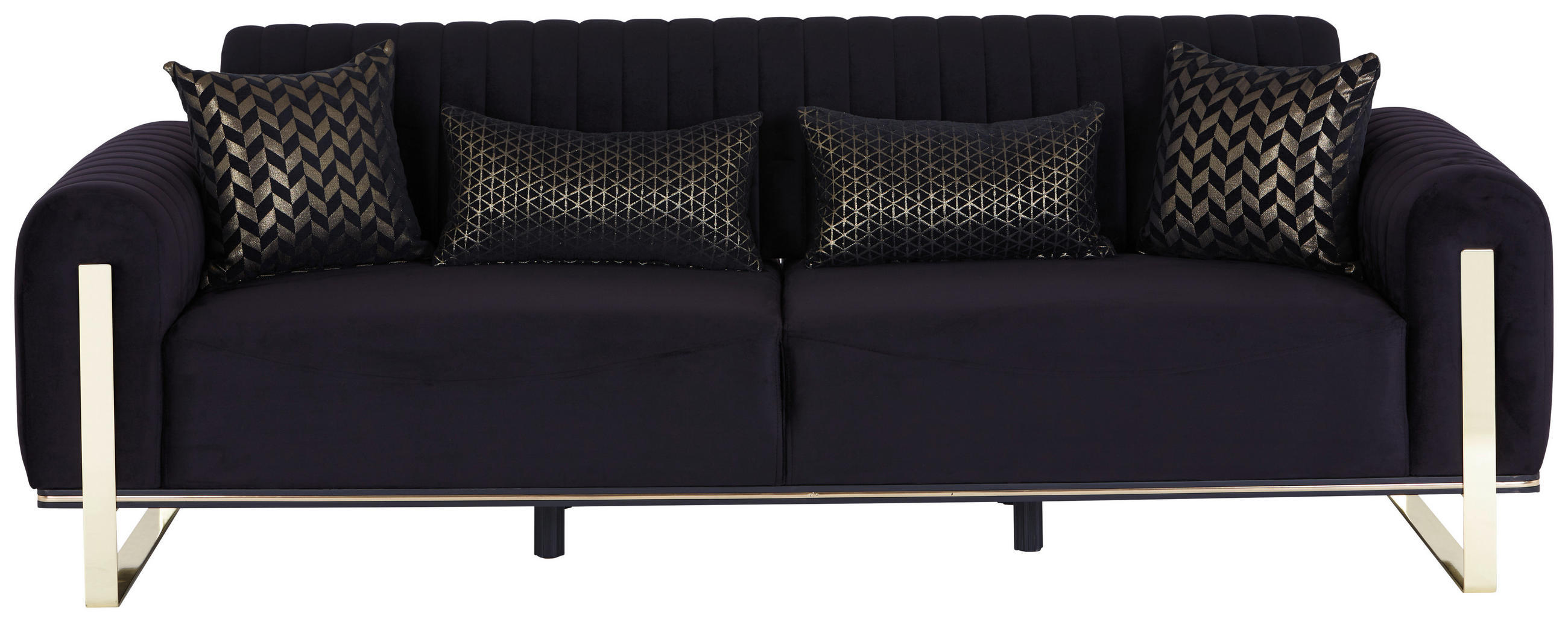 3-SITZER-SOFA Velours Schwarz  - Goldfarben/Schwarz, MODERN, Textil/Metall (230/83/90cm) - Livetastic