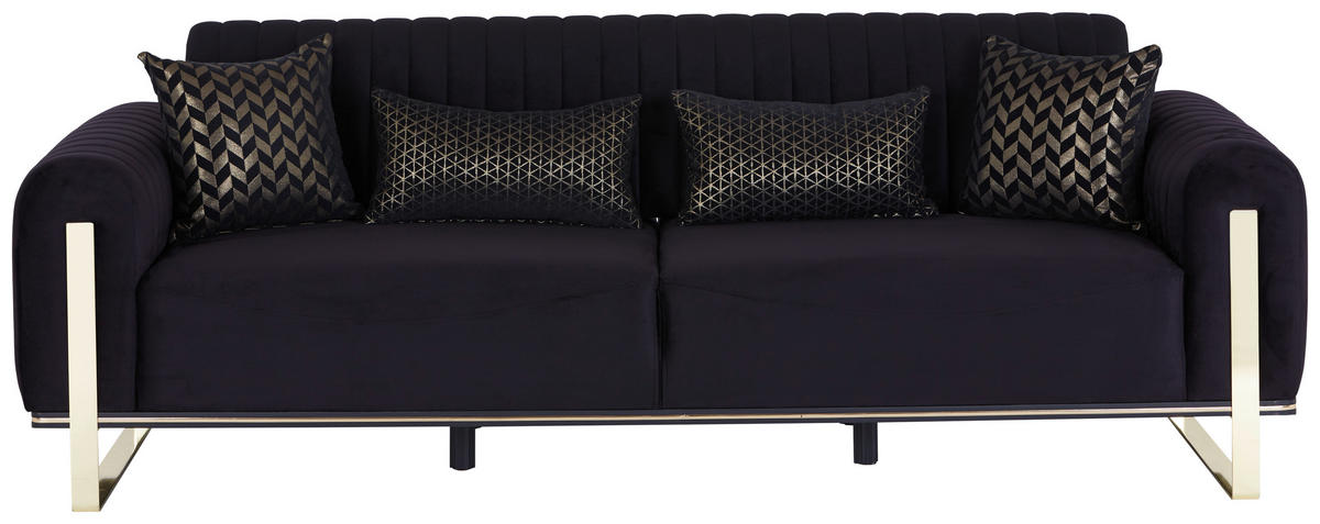 3-SITZER-SOFA Velours Schwarz  - Goldfarben/Schwarz, MODERN, Textil/Metall (230/83/90cm) - Livetastic