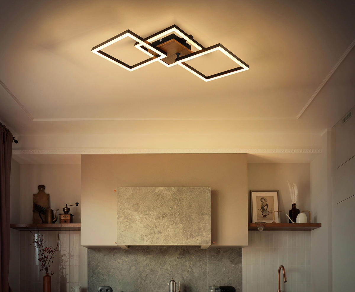 LED-DECKENLEUCHTE 30 W    66/31/7,5 cm  - Dunkelbraun/Opal, Design, Holz/Kunststoff (66/31/7,5cm) - Globo