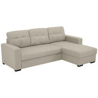 ECKSCHLAFSOFA Mikrofaser Sandfarben  - Sandfarben/Schwarz, Design, Kunststoff/Textil (240/160cm) - Livetastic