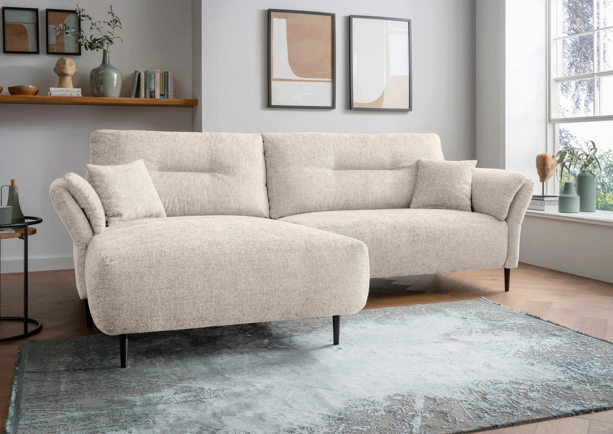 ECKSOFA Weiß Struktur  - Schwarz/Weiß, MODERN, Holz/Textil (269/172cm) - MID.YOU