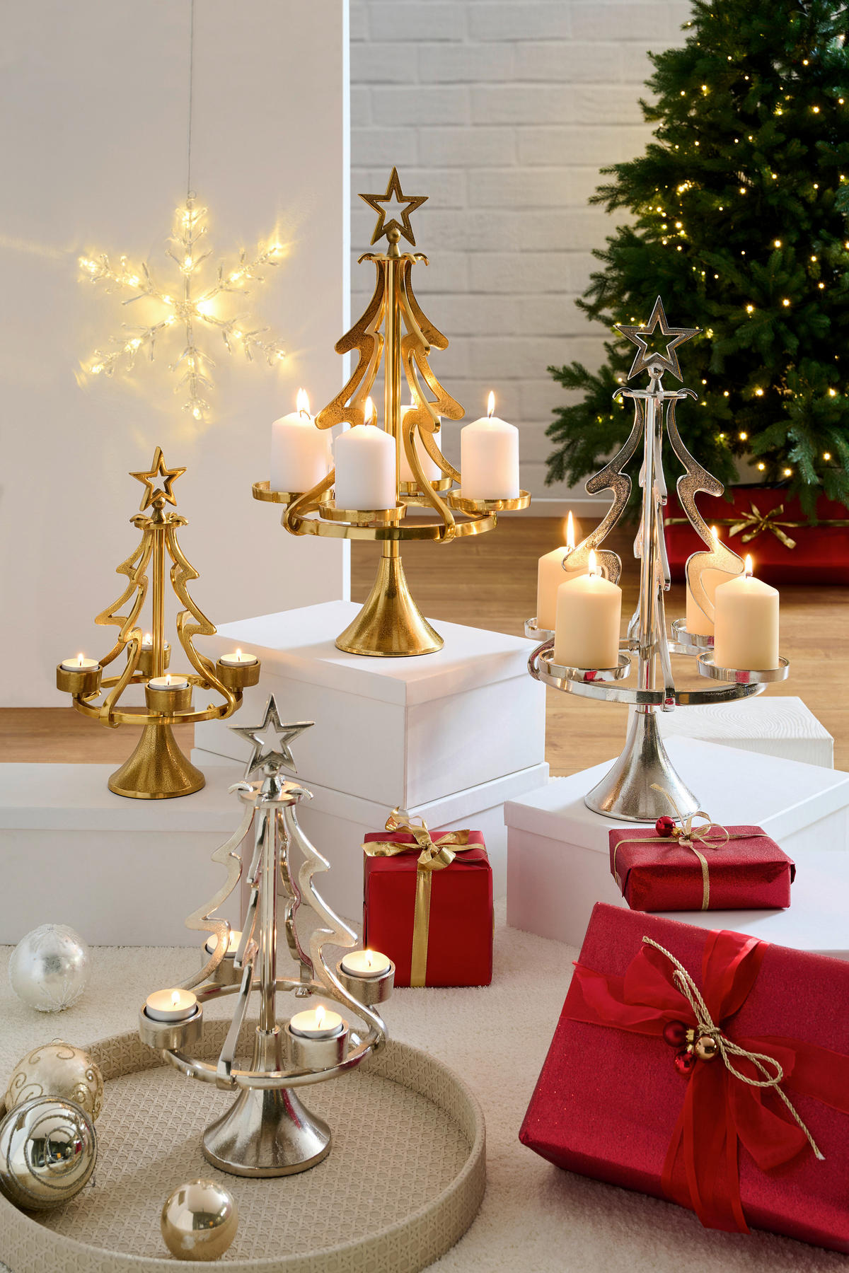 SVEĆNJAK - zlatna/srebrna, Konvencionalno, metal (22/37/10,5cm) - X-Mas