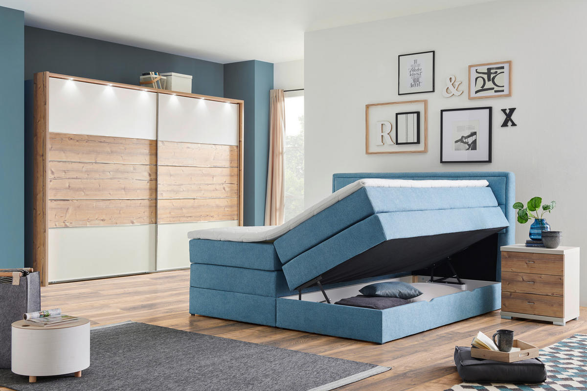 BOXSPRINGBETT 160/200 cm  in Blau  - Blau/Schwarz, KONVENTIONELL, Kunststoff/Textil (160/200cm) - Carryhome