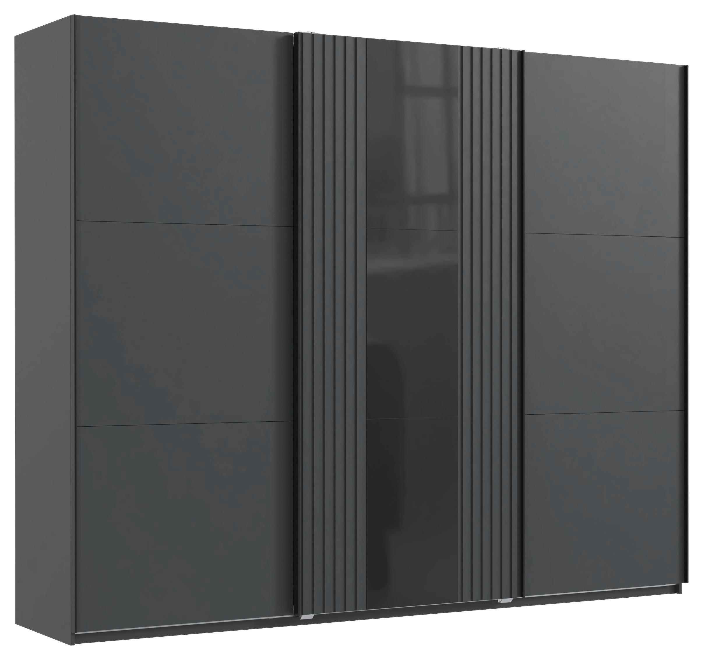SCHWEBETÜRENSCHRANK 250/216/65 cm 3-türig Graphitfarben, Schwarz  - Graphitfarben/Schwarz, MODERN, Glas/Holzwerkstoff (250/216/65cm) - MID.YOU