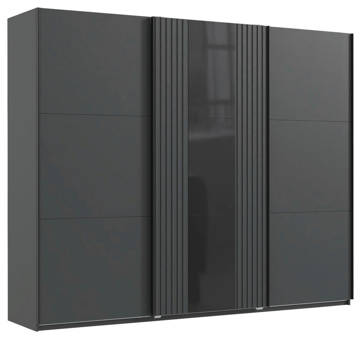 SCHWEBETÜRENSCHRANK  in Graphitfarben, Schwarz  - Graphitfarben/Schwarz, MODERN, Glas/Holzwerkstoff (250/216/65cm) - MID.YOU