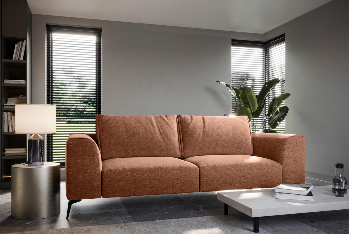 3-SITZER-SOFA in beflockt Orange  - Schwarz/Orange, Design, Holz/Textil (246/87/88cm) - MID.YOU