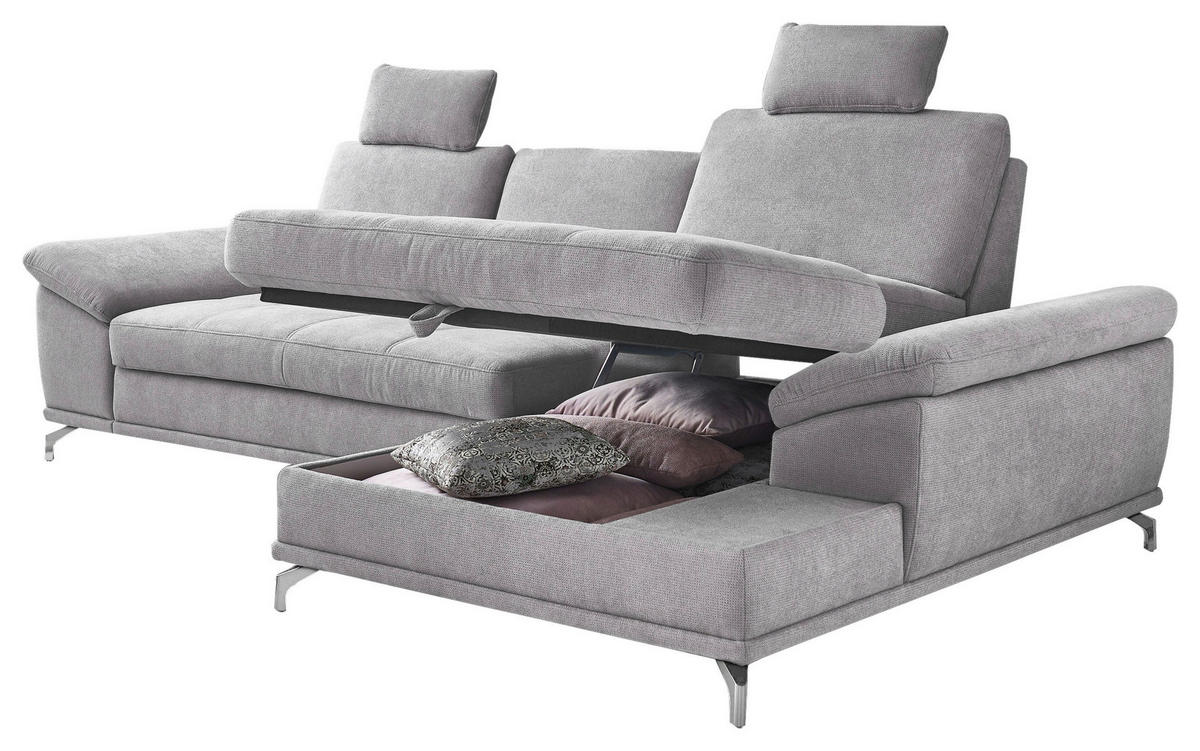 ECKSOFA in Flachgewebe Silberfarben  - Silberfarben, KONVENTIONELL, Textil/Metall (301/176cm) - Sit & More