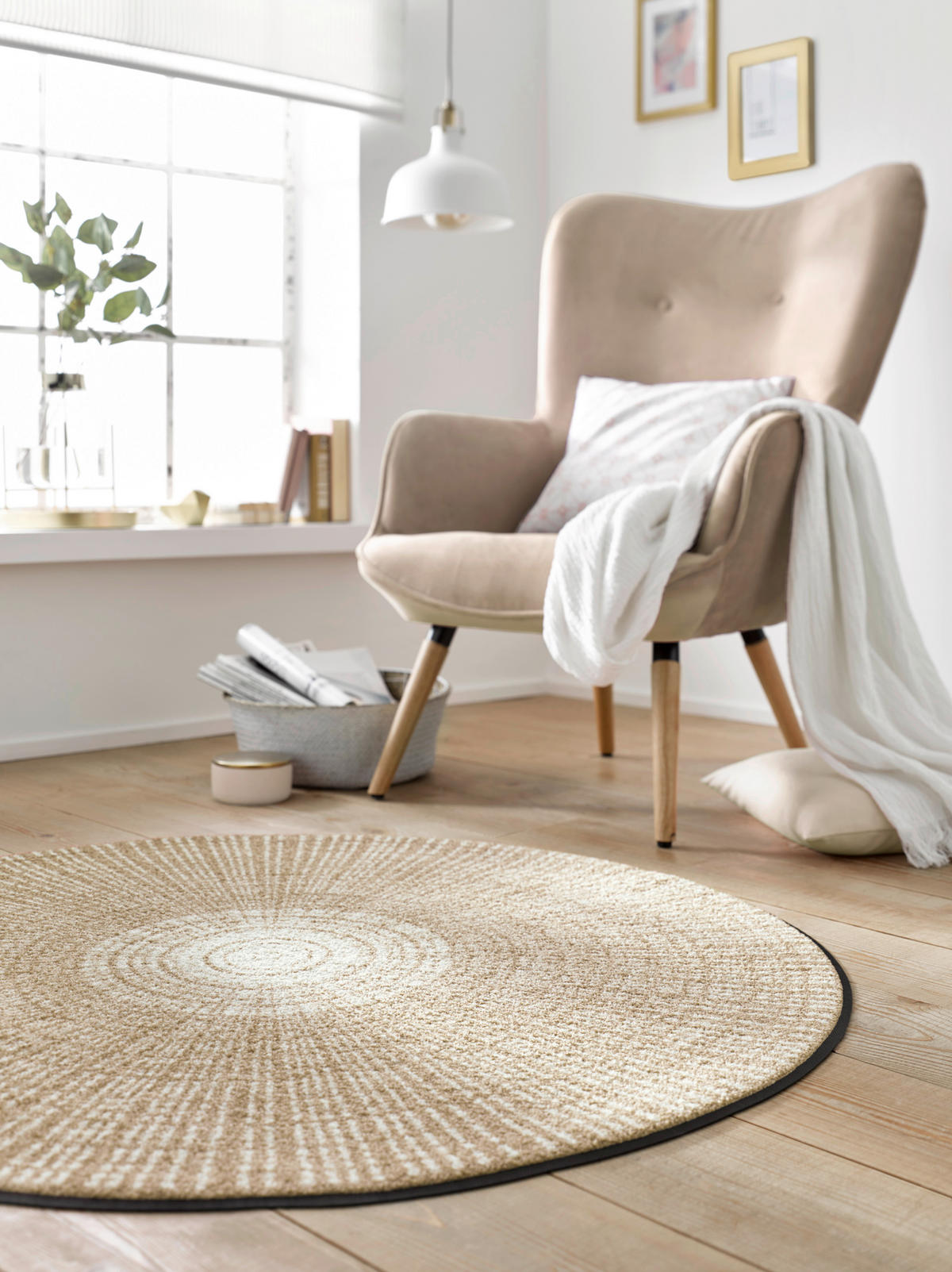 FLACHWEBETEPPICH 115/115 cm Cascara Beige Beige  - Beige, KONVENTIONELL, Kunststoff/Textil (115/115cm) - wash+dry