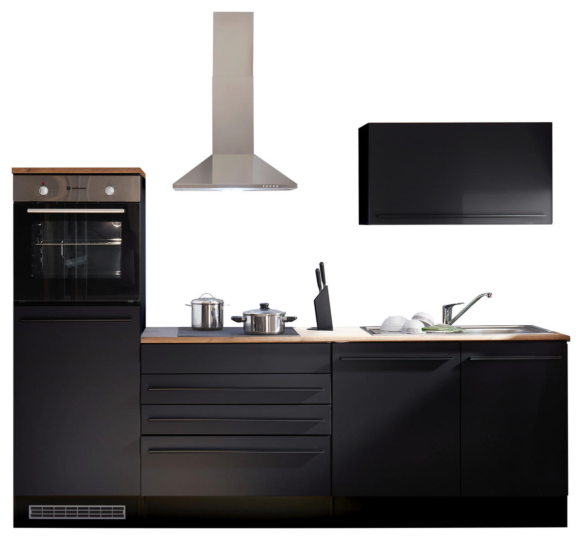 KÜCHENBLOCK 260 cm   in Schwarz  - Eichefarben/Schwarz, LIFESTYLE, Holzwerkstoff/Kunststoff (260cm) - MID.YOU