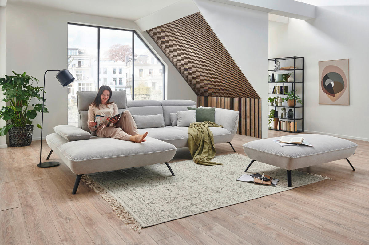 ECKSOFA in Cord Silberfarben  202/301 cm  - Silberfarben/Schwarz, Design, Textil/Metall (202/301cm) - Moderano