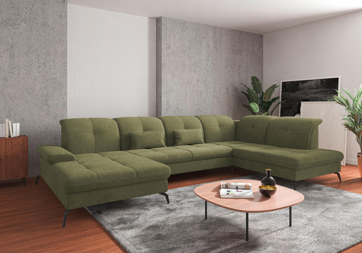 WOHNLANDSCHAFT in Flachgewebe Hellgrün  - Schwarz/Hellgrün, Konventionell, Textil/Metall (185/357/231cm) - Sit & More