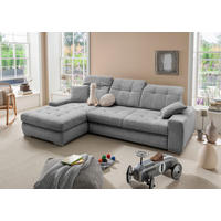 ECKSOFA FRIDO Dunkelgrau Chenille Rücken echt, Kopfteilverstellung, Sitztiefenverstellung  - Chromfarben/Dunkelgrau, KONVENTIONELL, Textil/Metall (186/283cm) - Livetastic