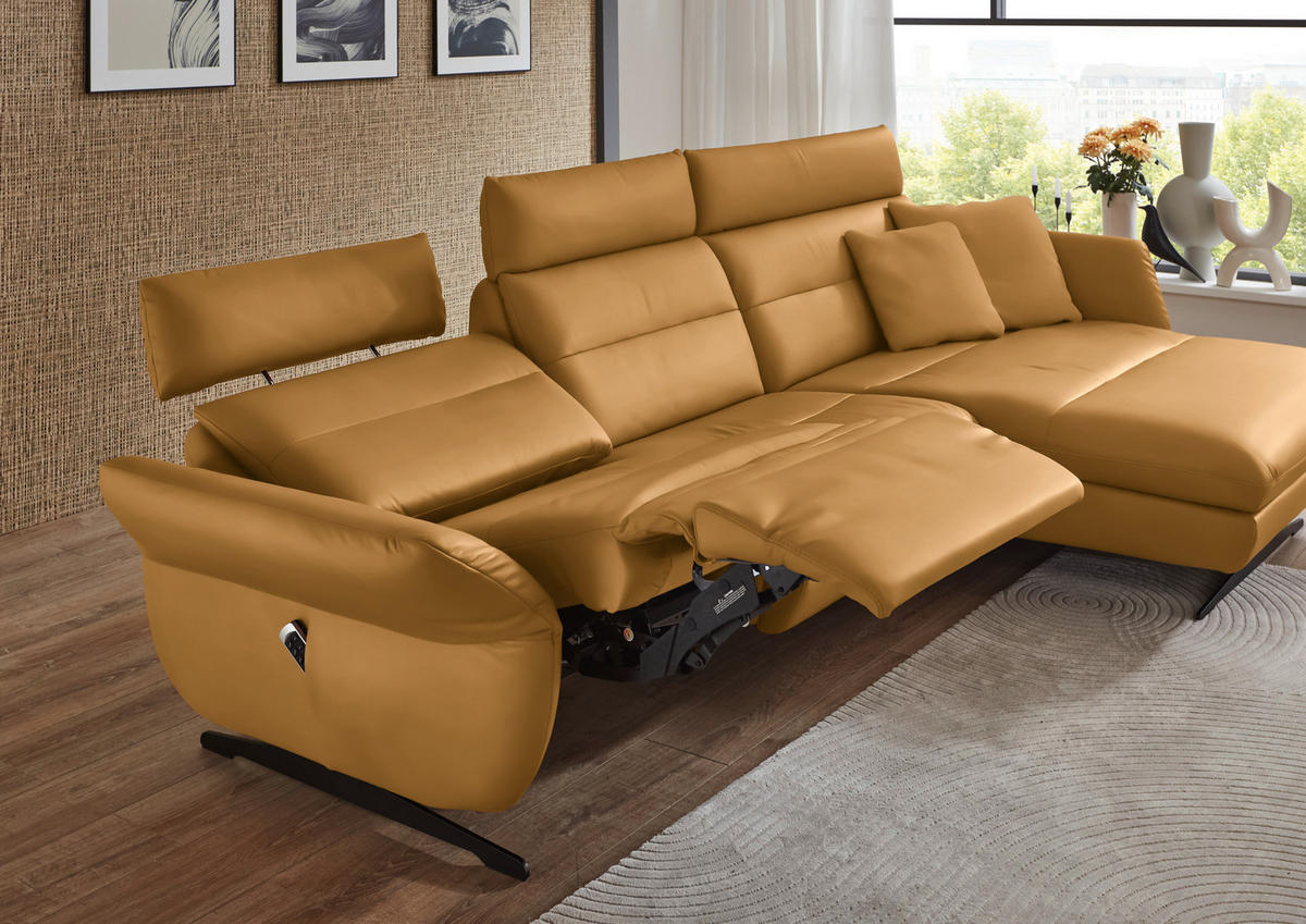 ECKSOFA in Echtleder Currygelb  - Currygelb/Schwarz, Design, Leder/Metall (300/157cm) - Dieter Knoll