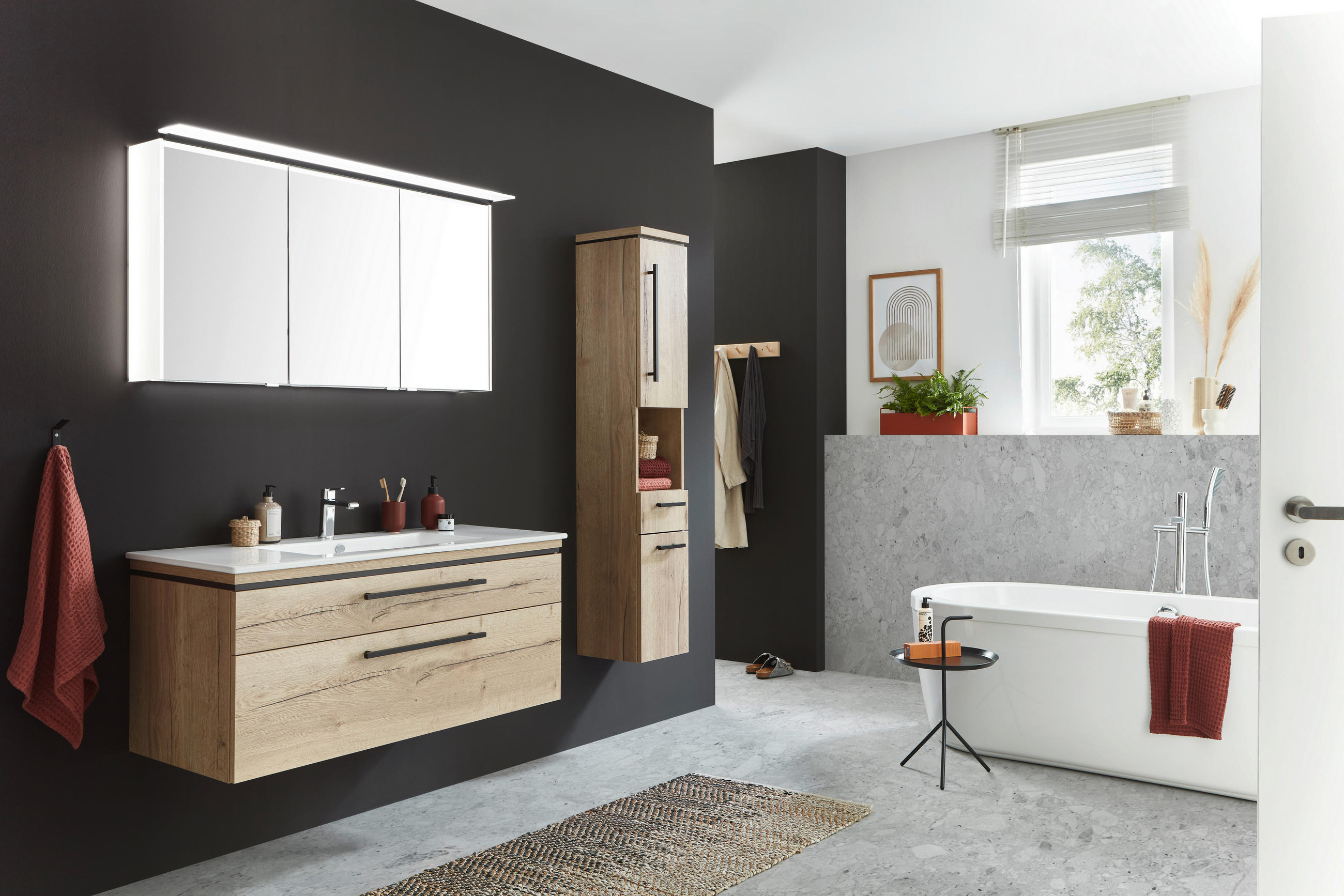 BADEZIMMER  in 123 cm  - Eichefarben/Weiß, MODERN, Glas/Keramik (123cm) - Novel
