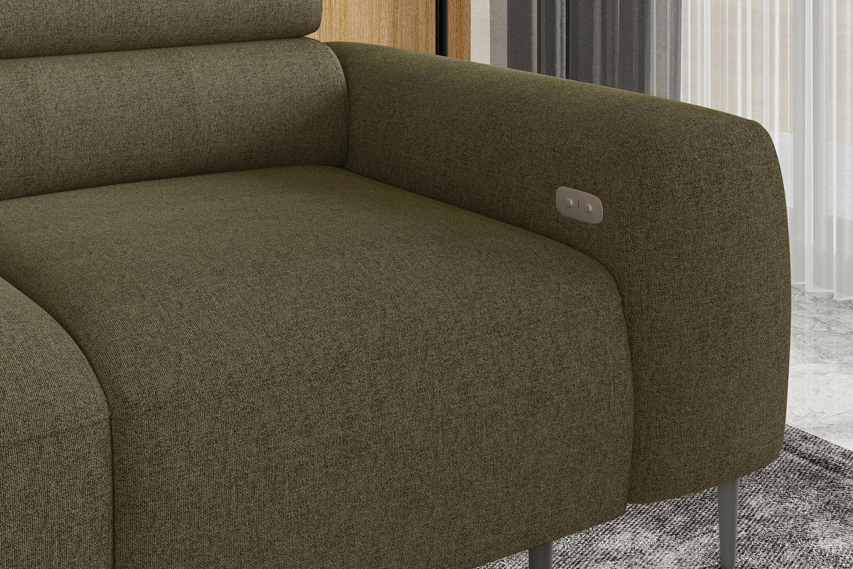 ECKSOFA Braun Struktur Rücken echt, Kopfteilverstellung, Sitztiefenverstellung  - Schwarz/Braun, MODERN, Textil/Metall (179/274cm) - Welnova