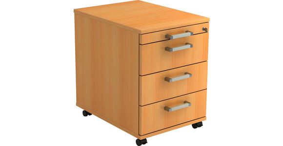 ROLLCONTAINER 42,8/59/56 cm  - Chromfarben/Buchefarben, KONVENTIONELL, Holzwerkstoff/Kunststoff (42,8/59/56cm) - Venda