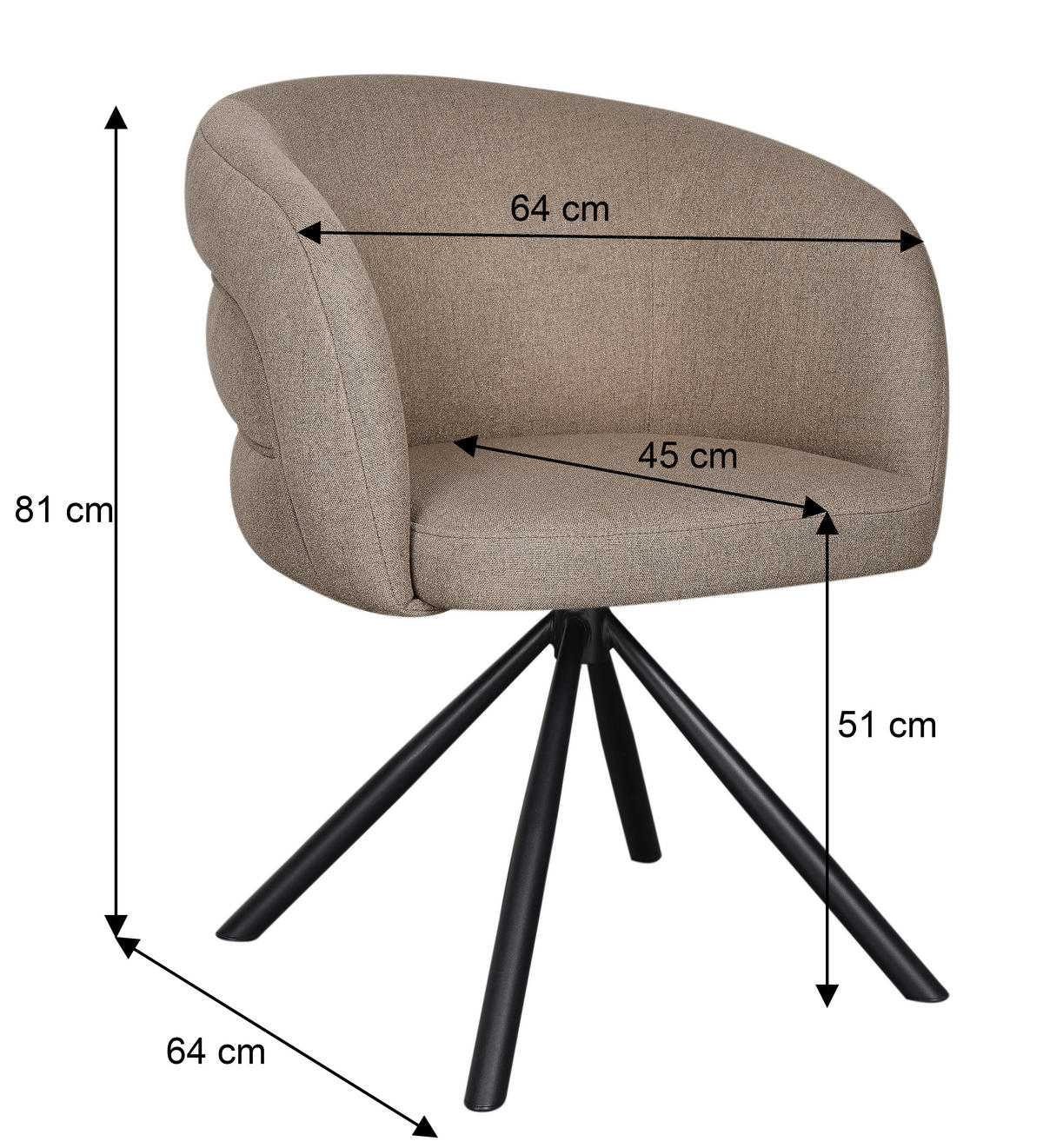 ARMLEHNSTUHL  Sitzfläche 360° drehbar, automatische Rückholfunktion Webstoff  Schwarz, Beige  - Beige/Schwarz, Design, Textil/Metall (64,5/79/64cm) - Milino