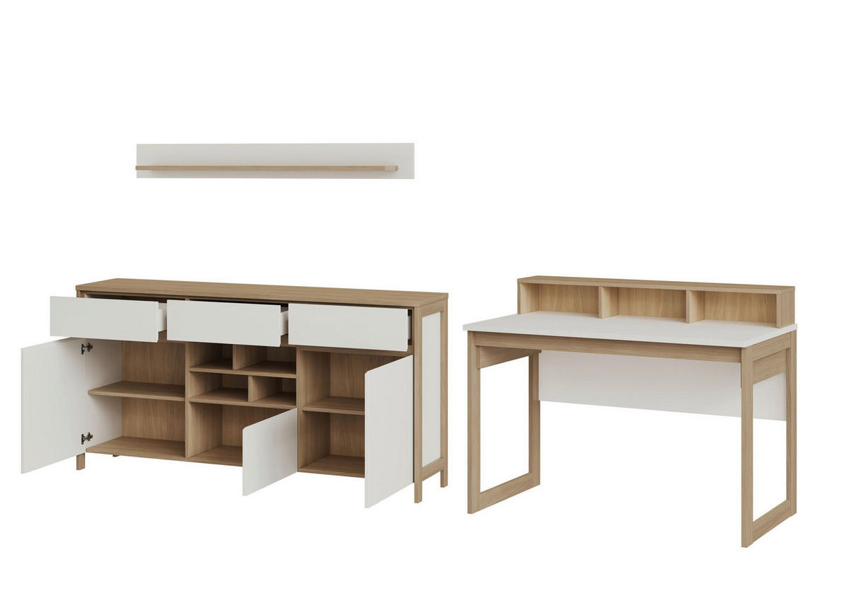BÜRO erweiterbar, griffloses Öffnen, Typenauswahl Weiß - Weiß, Design, Holzwerkstoff - MID.YOU