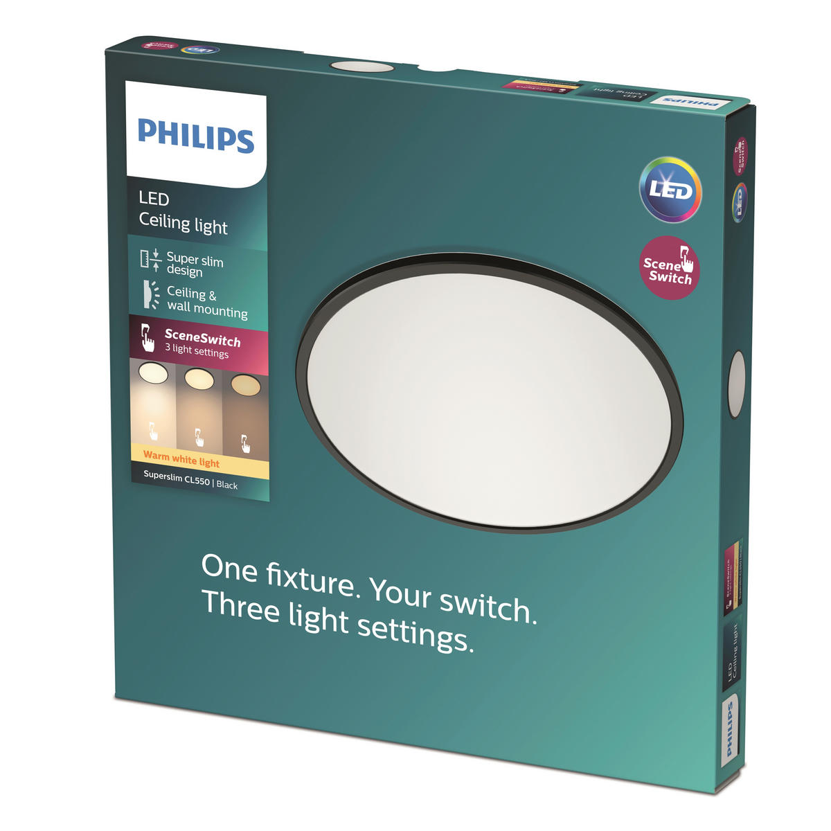 LED-DECKENLEUCHTE Superslim CL550 29,5/29,5/2,3 cm   - Schwarz, Basics, Kunststoff (29,5/29,5/2,3cm) - Philips