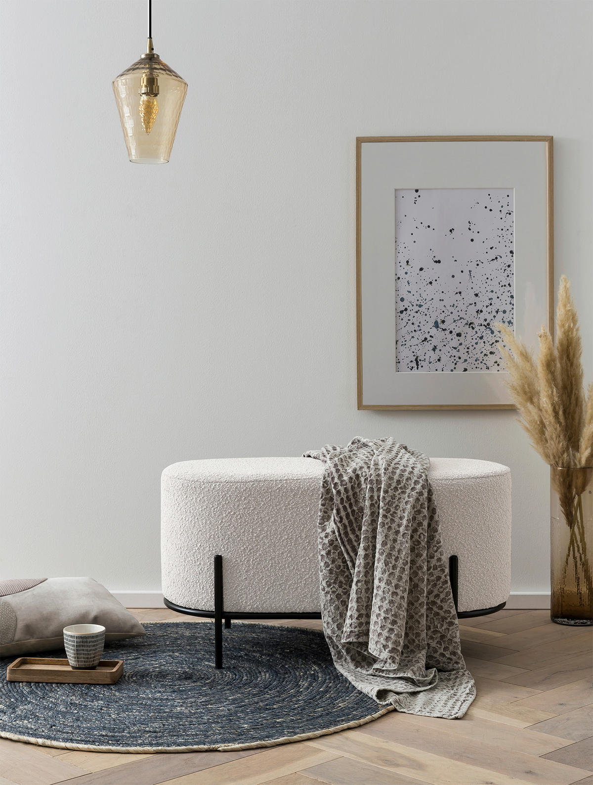 HOCKER in Textil Weiß  - Schwarz/Weiß, MODERN, Textil/Metall (80/42/40cm) - Livetastic