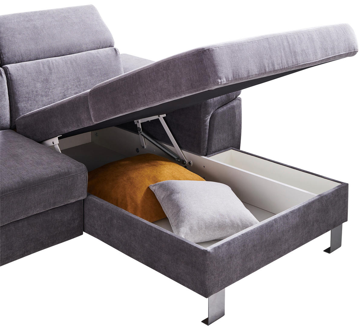 ECKSOFA in Webstoff Grau  - Silberfarben/Grau, Design, Textil/Metall (250/167cm) - Xora