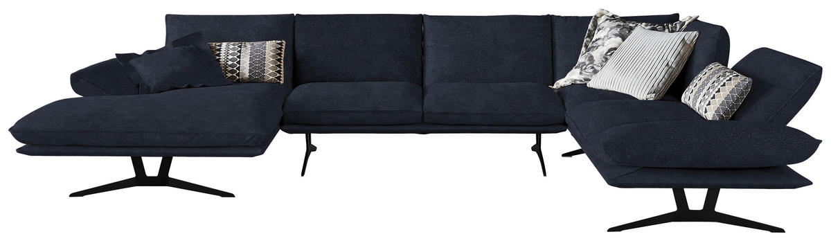 WOHNLANDSCHAFT in Echtleder Dunkelblau  - Schwarz/Dunkelblau, Natur, Leder/Metall (155/359/217cm) - Dieter Knoll