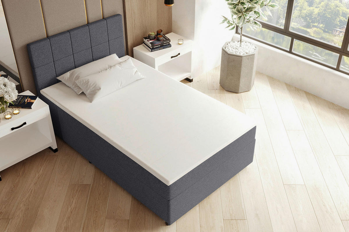 BOXBETT 120/200 cm,  in Blau, Matratze, Topper, Bettschublade, H3 = fest  - Blau/Schwarz, KONVENTIONELL, Kunststoff/Textil (120/200cm) - Boxxx